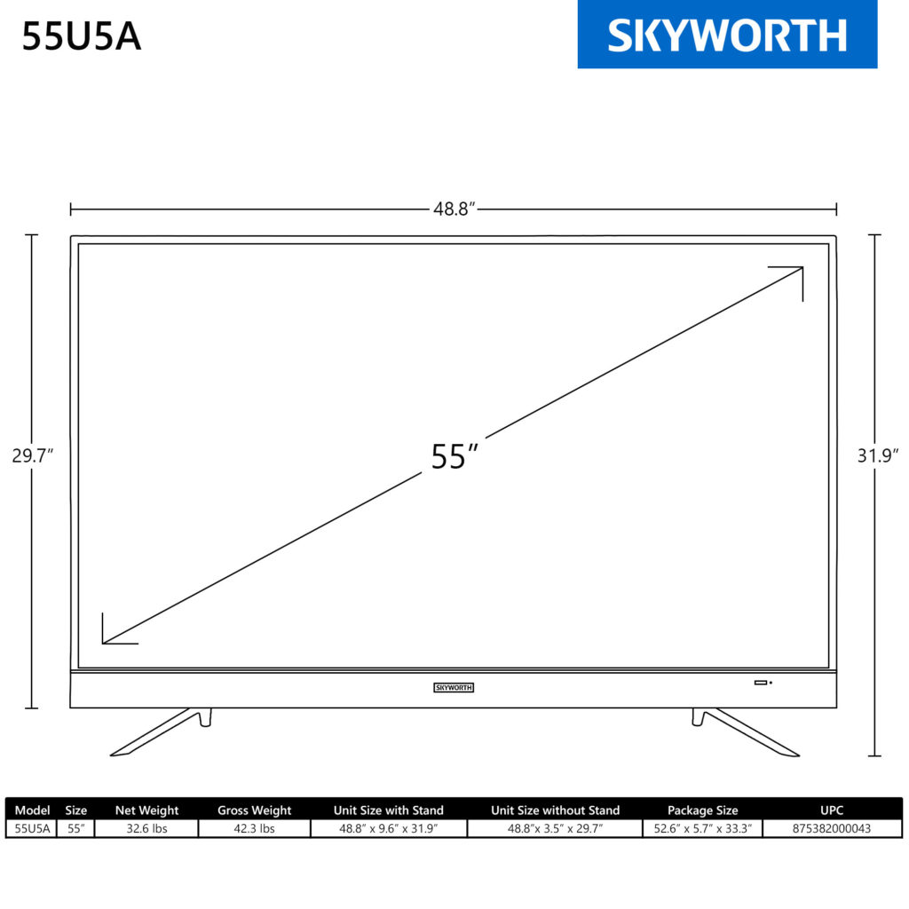 U5 Series 55″ 4K IPS Android Smart LED TV 55U5A – Skyworth USA